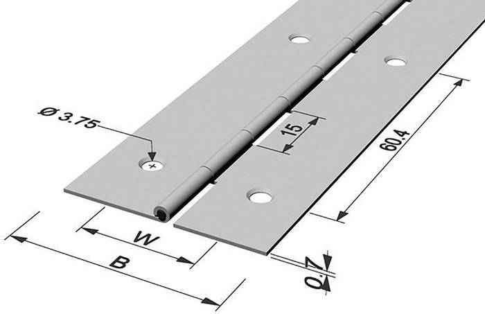 Stangenscharnier B.offen 32mm S.0,7mm 1200mm Fe verms.PG