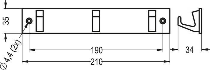 Handtuchhakenleiste 3 Hak.H.35mm L.210mm Alu.silberf.elox.A.33,5mm HERMETA