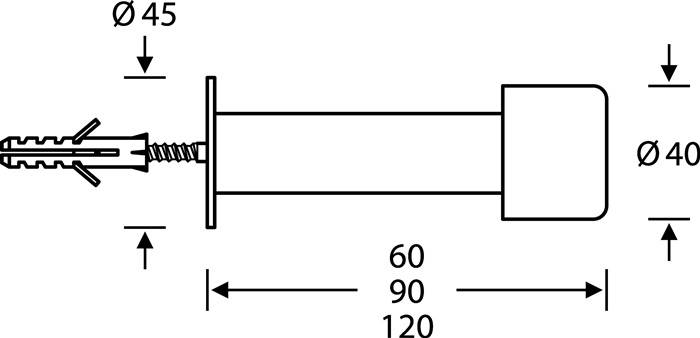 Wandtürpuffer 38 3880 Alu.naturf./F1 L.120mm FSB