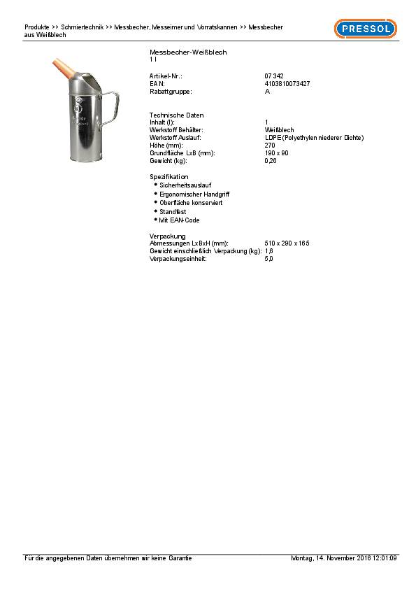 Messbecher 1l m.Auslauftrichter a.Ku.Weißbl.PRESSOL