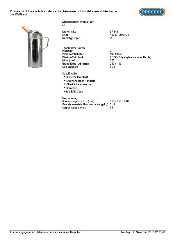 Messbecher 2l m.Auslauftrichter a.Ku.Weißbl.PRESSOL