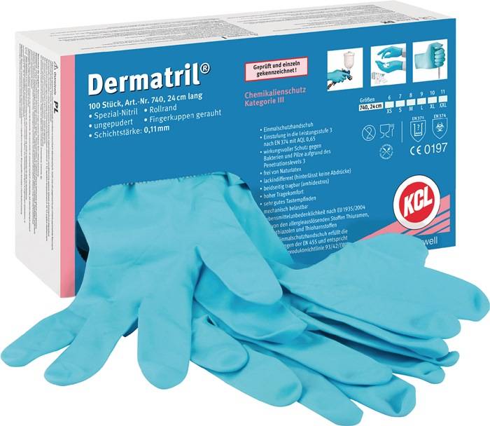 Einw.-Handsch.Dermatril 740 Gr.7 blau Nitril 100 St./Box