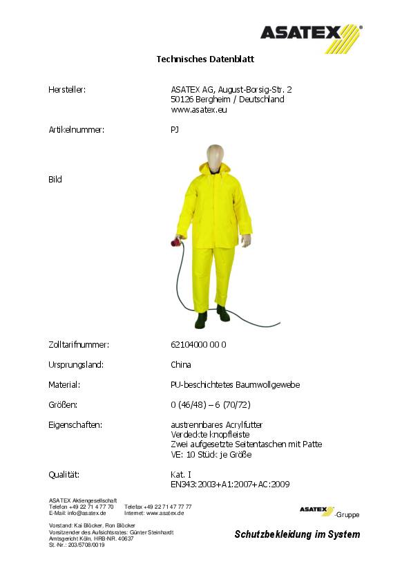 Winterbaujacke Gr.M gelb ASATEX