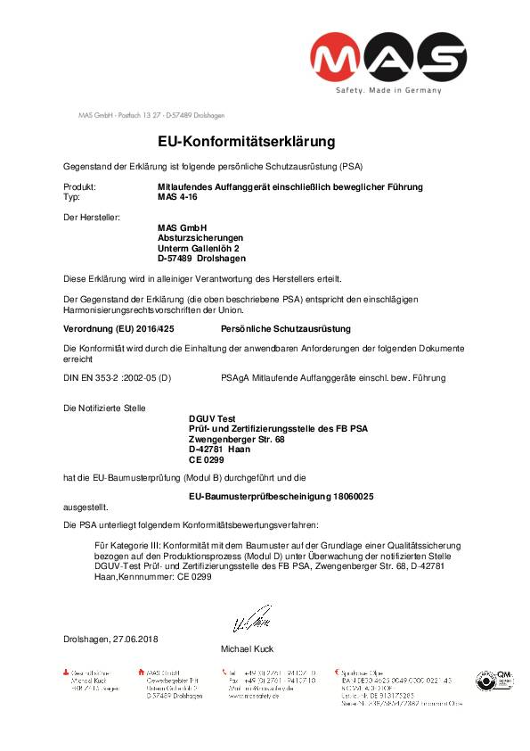 Bewegliche Führung BEFÜ 16 EN353-2 PSA III STA L.ca.20m MAS