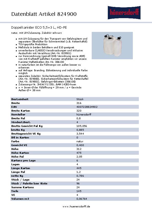 Kraftstoffdoppelkanister Inh.5,5+3l natur HDPE