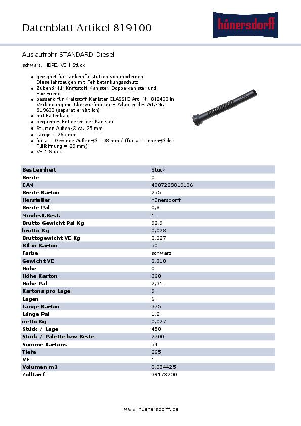 Auslaufrohr L.275mm flex.schwarz HÜNERSDORFF