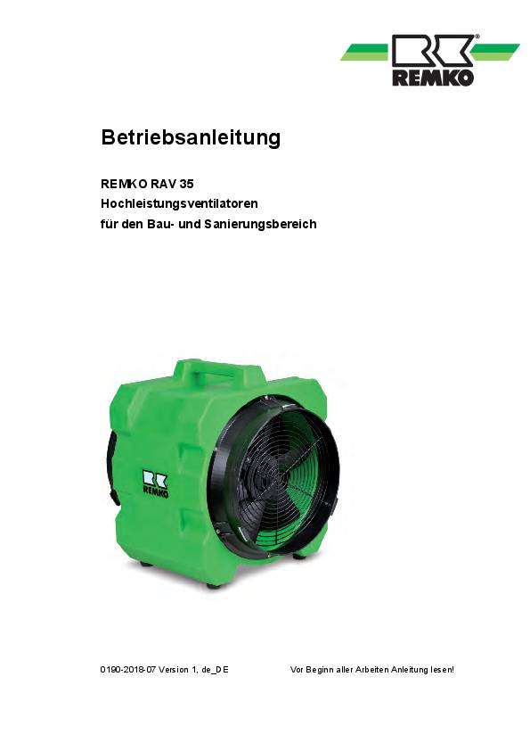 Axial-Ventilator RAV 35 H.440mm 230/50 V/Hz 750 W grün REMKO