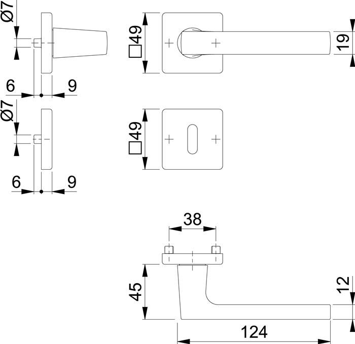 Rosettengrt.Dallas M1643/843KV/843KVS MS F96-1-R quad.BB DIN L/R D/D HOPPE