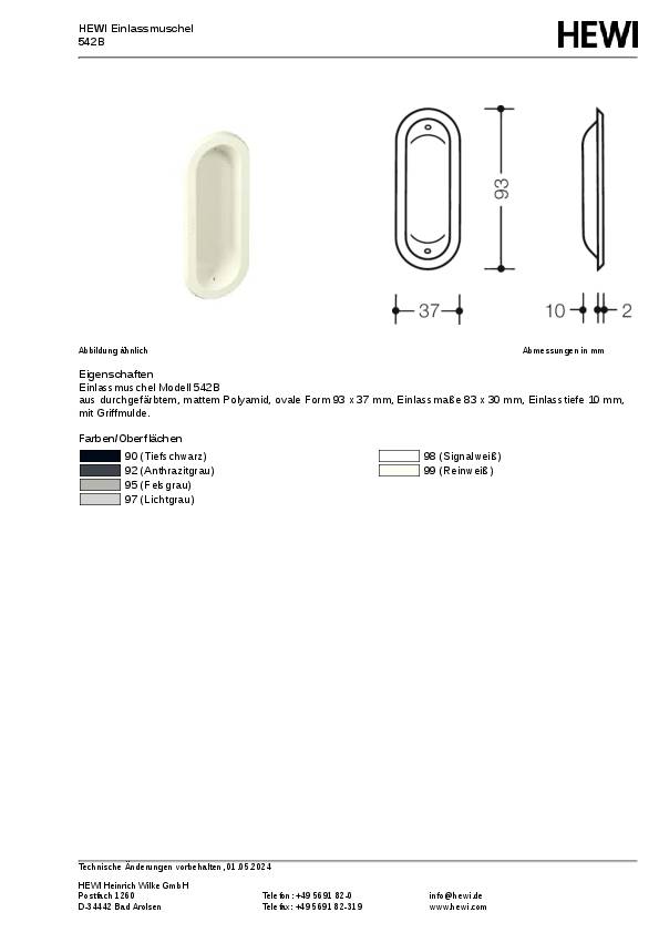Einlassmuschel 542 PA ma 90 tiefschwarz L.95mm B.38mm HEWI