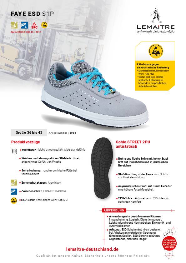 Damensicherheitsschuh Faye Gr.41 grau S1P SRC ESD EN20345 Mikrofaser LEMAITRE