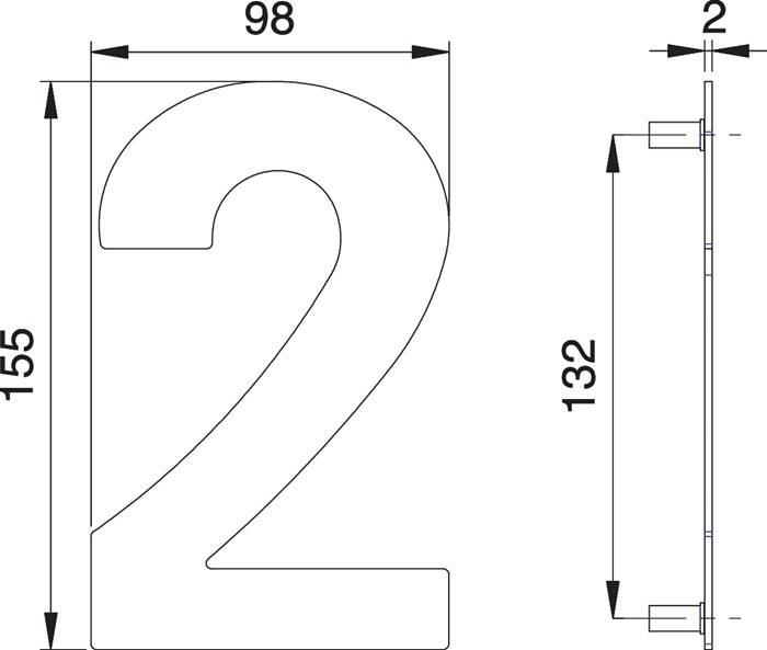 Hausnummer Ziffer 2 VA ma 150mm B.98mm EDI