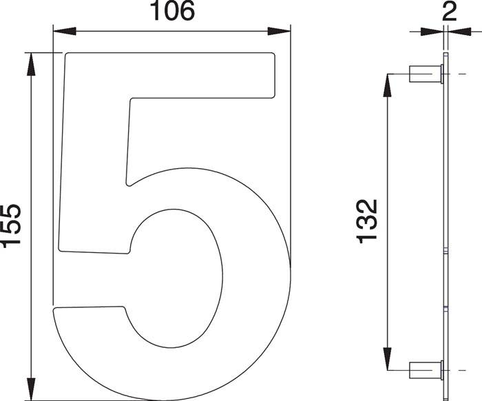 Hausnummer Ziffer 5 VA ma 150mm B.106mm EDI