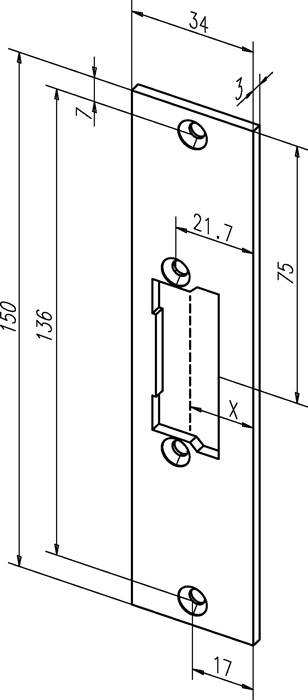 Flachschließbl.21C VA ma ktg.B.34xL.150mm DIN L/R ASSA ABLOY