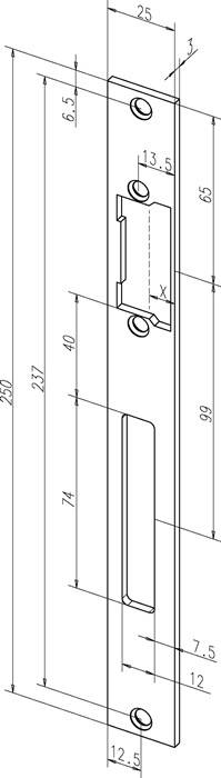 Flachschließbl.691 VA ma ktg.B.25xL.250mm DIN L/R ASSA ABLOY