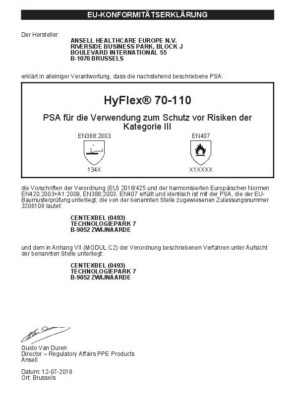 Armschützer HyFlex® 70-110 254mm gelb EN 388,EN 407 PSA III 12 StückANSELL