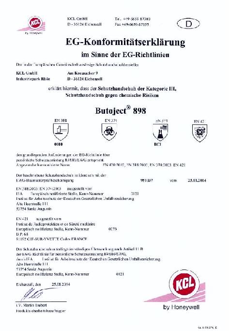 Chemiehandschuh Butoject 898 Gr.8 schwarz EN 388,EN 374 PSA III HONEYWELL