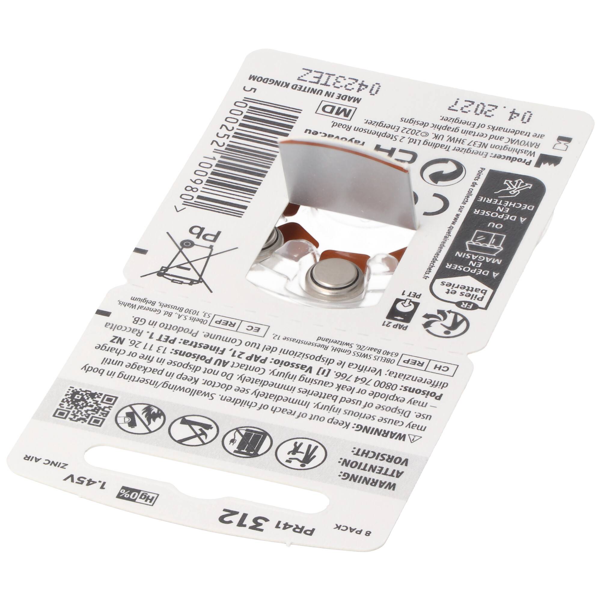 Rayovac HA312 PR41 Hörgeräte Batterien Extra Advanced 8er Sparpack 6 + 2 Gratis 5000252100980, Lieferung besteht aus 8 S