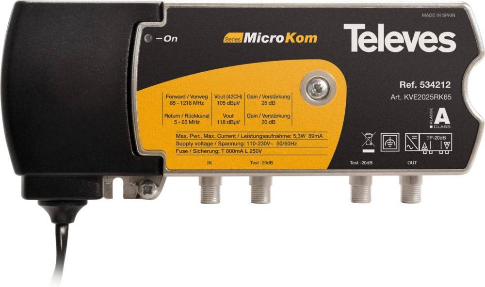 Televes BK-Verstärker 20/25dB KVE2025RK65