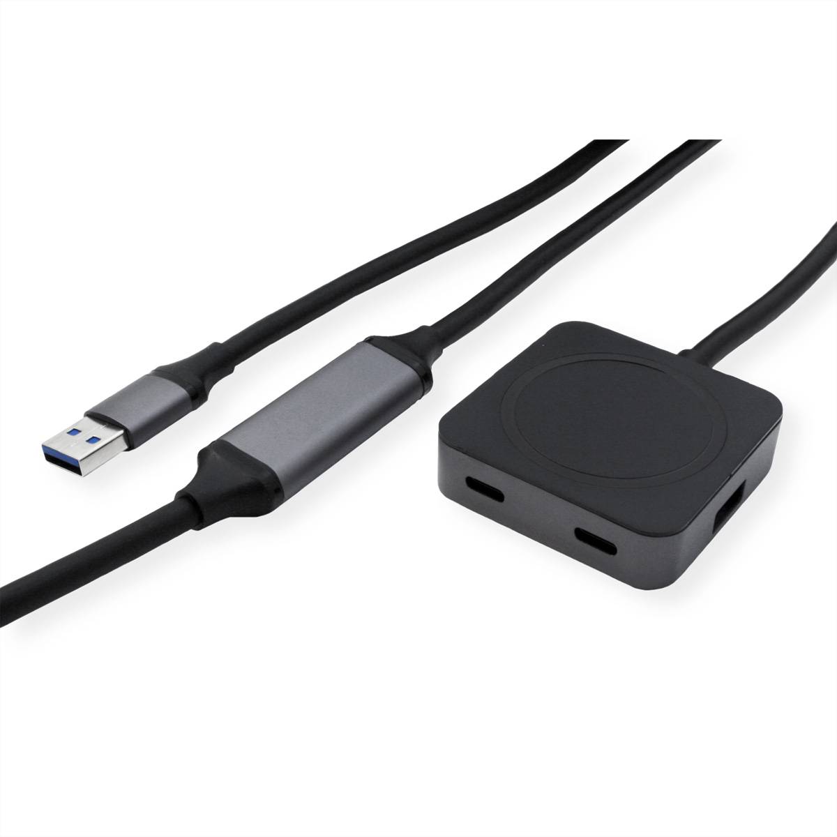 VALUE USB 3.2 Gen 1 Hub, 4 Ports (2x USB-A + 2x USB-C), mit Verlängerungskabel, schwarz, 10 m