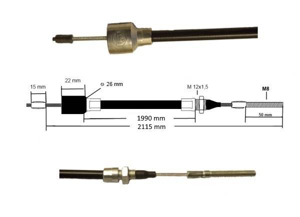 BPW Bremsseil 05.089.33.91.0 Hüllenlänge:1990 mm - Gesamtlänge: 2115 mm