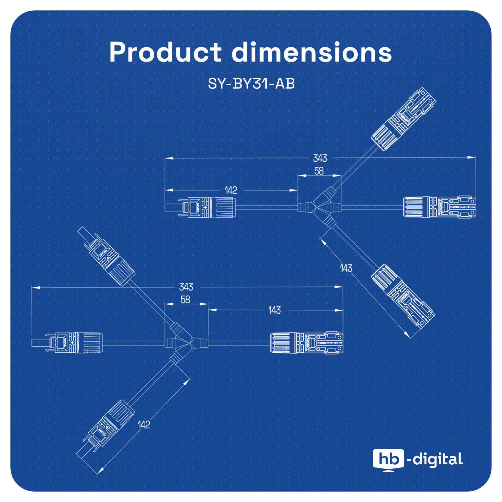 hb-digital Solarstecker Verteiler Y-Typ 3-fach Solarkabel Verbinder für Photovoltaik