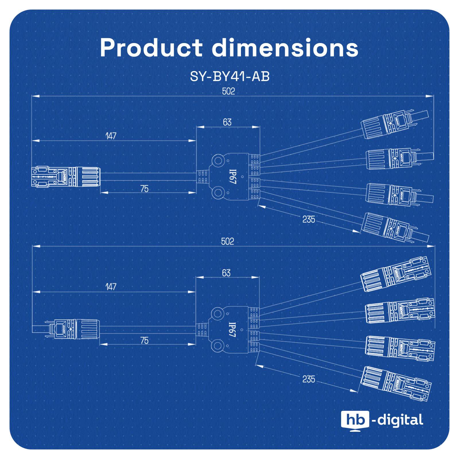 hb-digital PV Steckverbinder Verteiler Y-Typ 4-fach Photovoltaik Verbinder für PV Module