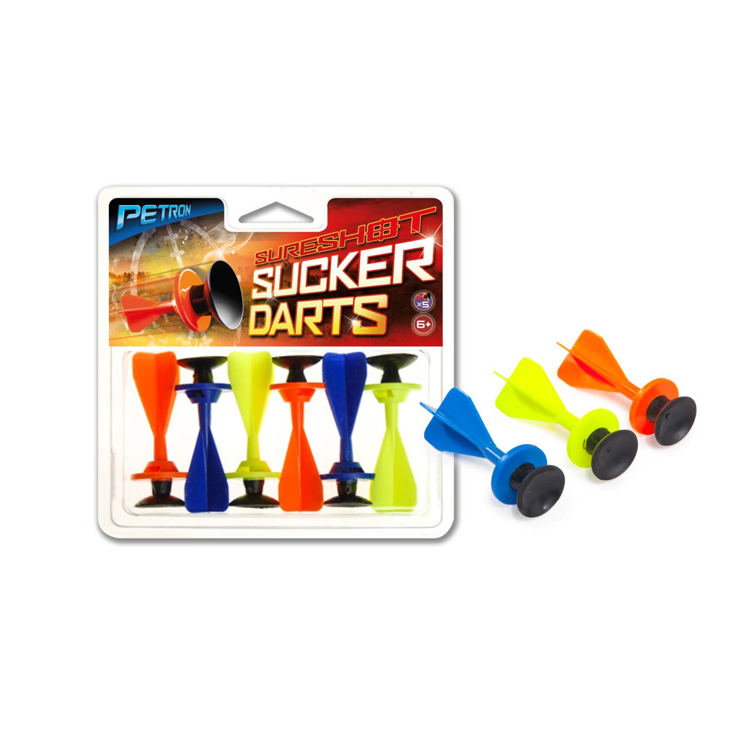 Petron 162/7 SURESHOT Sucker Darts Pfeile mit Saugnapf ca. 6 x 2,1 x 2,1 cm, Zubehör für Armbrust & Blasrohr, mehrfarbig (6er Pack)