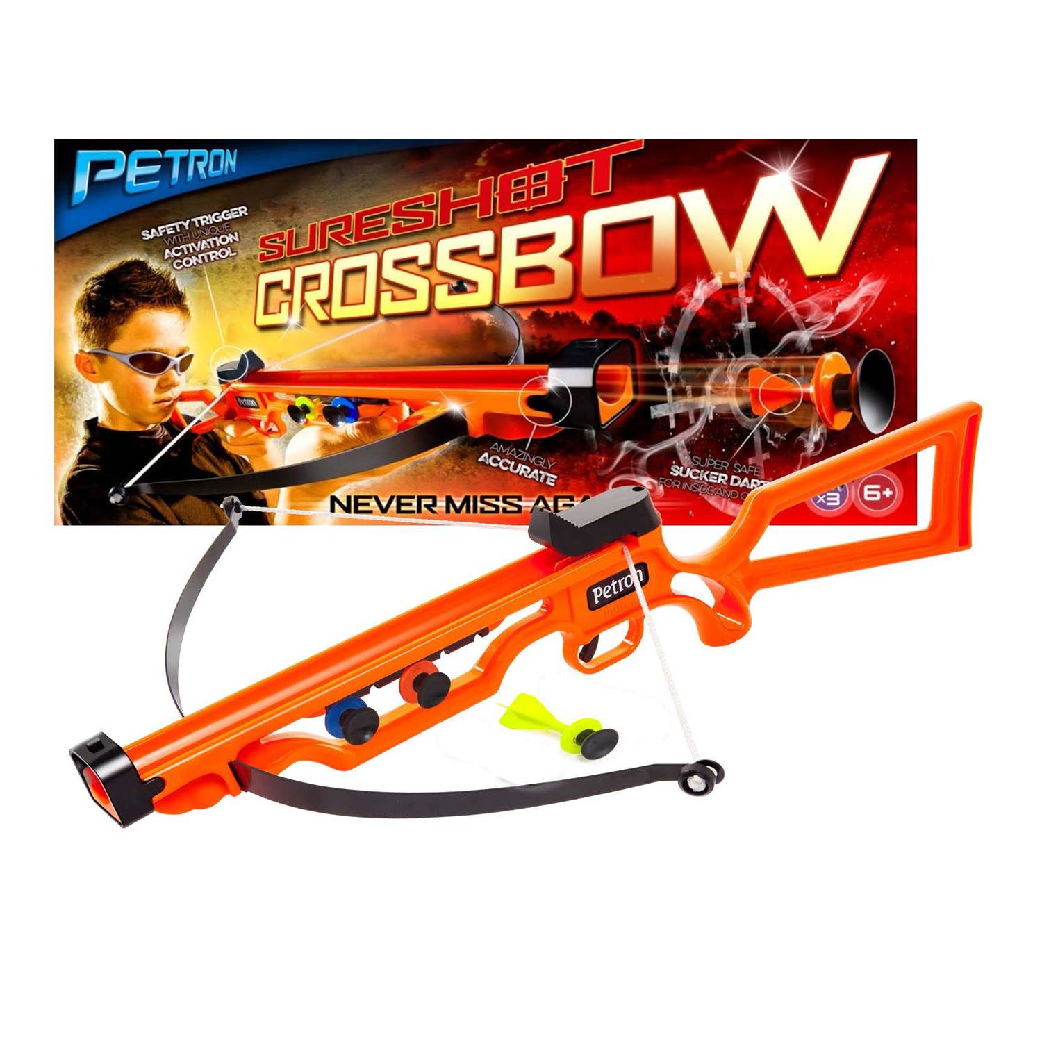 Petron 162/1 SURESHOT Crossbow Kinder Armbrust mit 3 Pfeilen, orange/schwarz