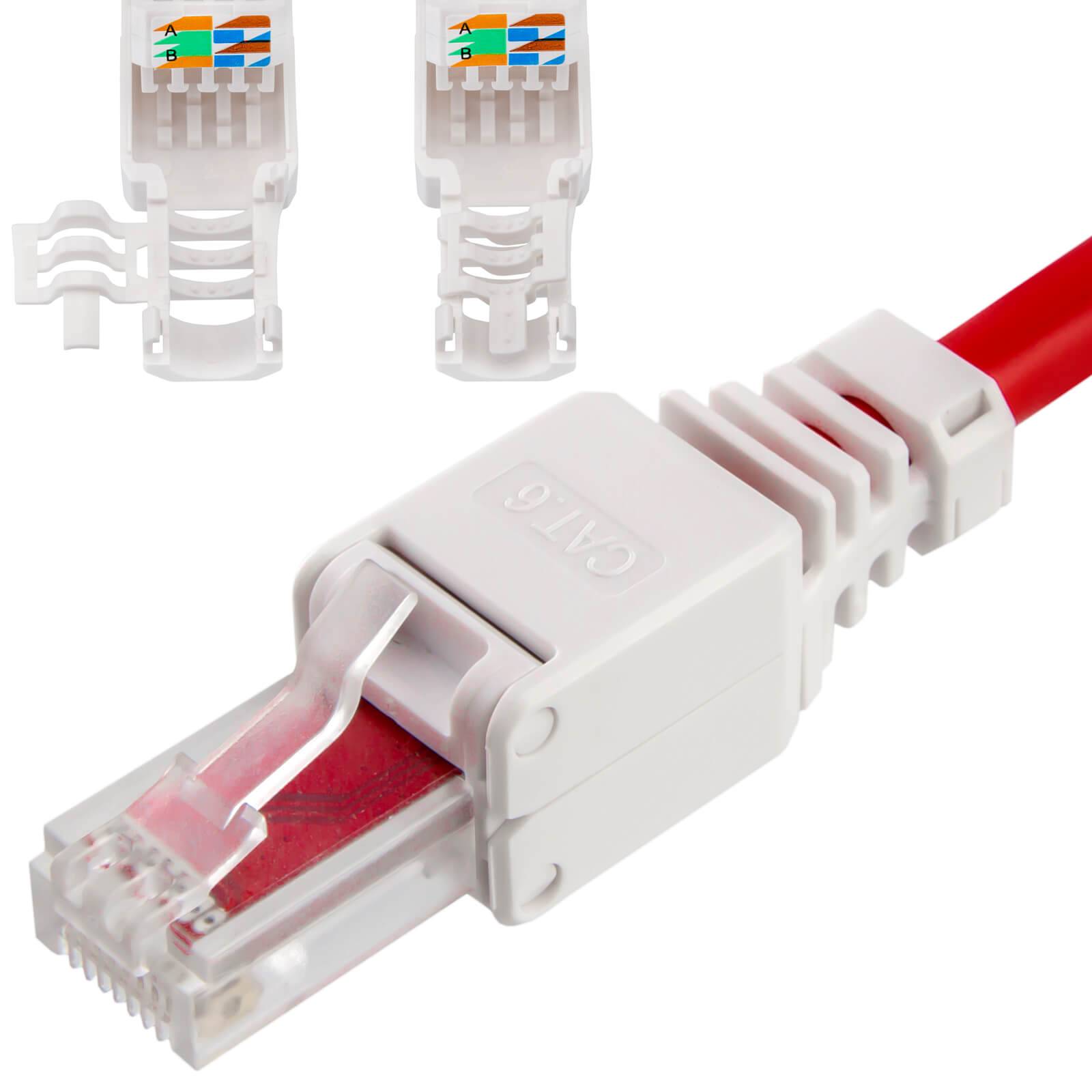 hb-digital Netzwerkstecker CAT 6 RJ45 Steckverbinder LSA UTP mit Knickschutz Kunststoff weiß
