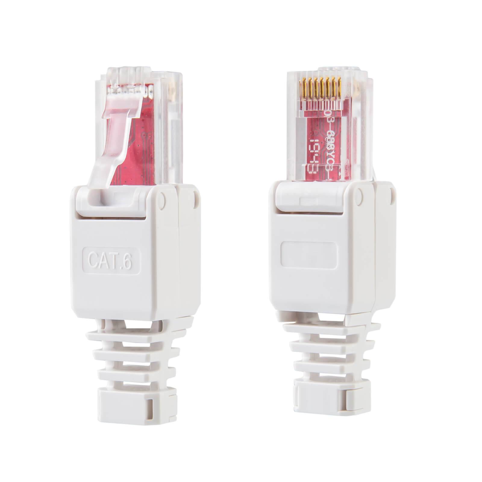 hb-digital Netzwerkstecker CAT 6 RJ45 Steckverbinder LSA UTP mit Knickschutz Kunststoff weiß