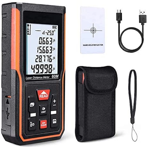 TACKLIFE S5-60, 60 m Laser-Entfernungsmesser, Lasermessgerät, USB-Aufladung, ±2 mm Genauigkeit, elektronischer Winkelsensor, 99 Speicher, m/in/ft/ft TACKLIFE S5-60, 60 m Laser-Entfernungsmesser, Lasermessgerät, USB-Aufladung, ±2 mm Genauigkeit, elektronischer Winkelsensor, 99 Speicher, m/in/ft/ft