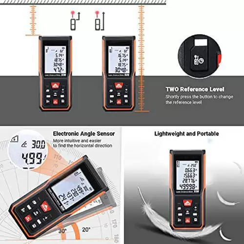 TACKLIFE S5-60, 60 m Laser-Entfernungsmesser, Lasermessgerät, USB-Aufladung, ±2 mm Genauigkeit, elektronischer Winkelsensor, 99 Speicher, m/in/ft/ft TACKLIFE S5-60, 60 m Laser-Entfernungsmesser, Lasermessgerät, USB-Aufladung, ±2 mm Genauigkeit, elektronischer Winkelsensor, 99 Speicher, m/in/ft/ft