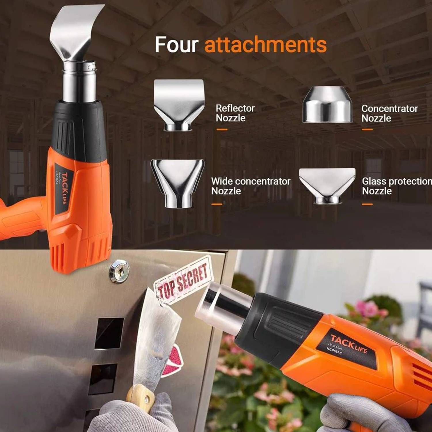TACKLIFE HGP68AC Heißluftpistole 1500W 572°F-932°F Duale Temperatur Heißluftpistole