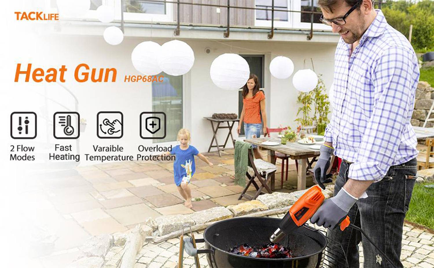 TACKLIFE HGP68AC Heißluftpistole 1500W 572°F-932°F Duale Temperatur Heißluftpistole