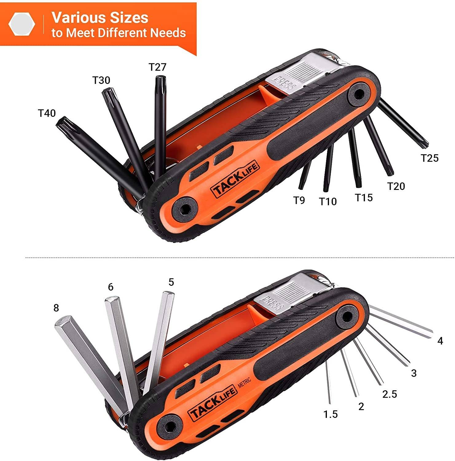 Tacklife HAK5B Inbus- und Torx Messer Innensechskantschlüssel in 16 Größen