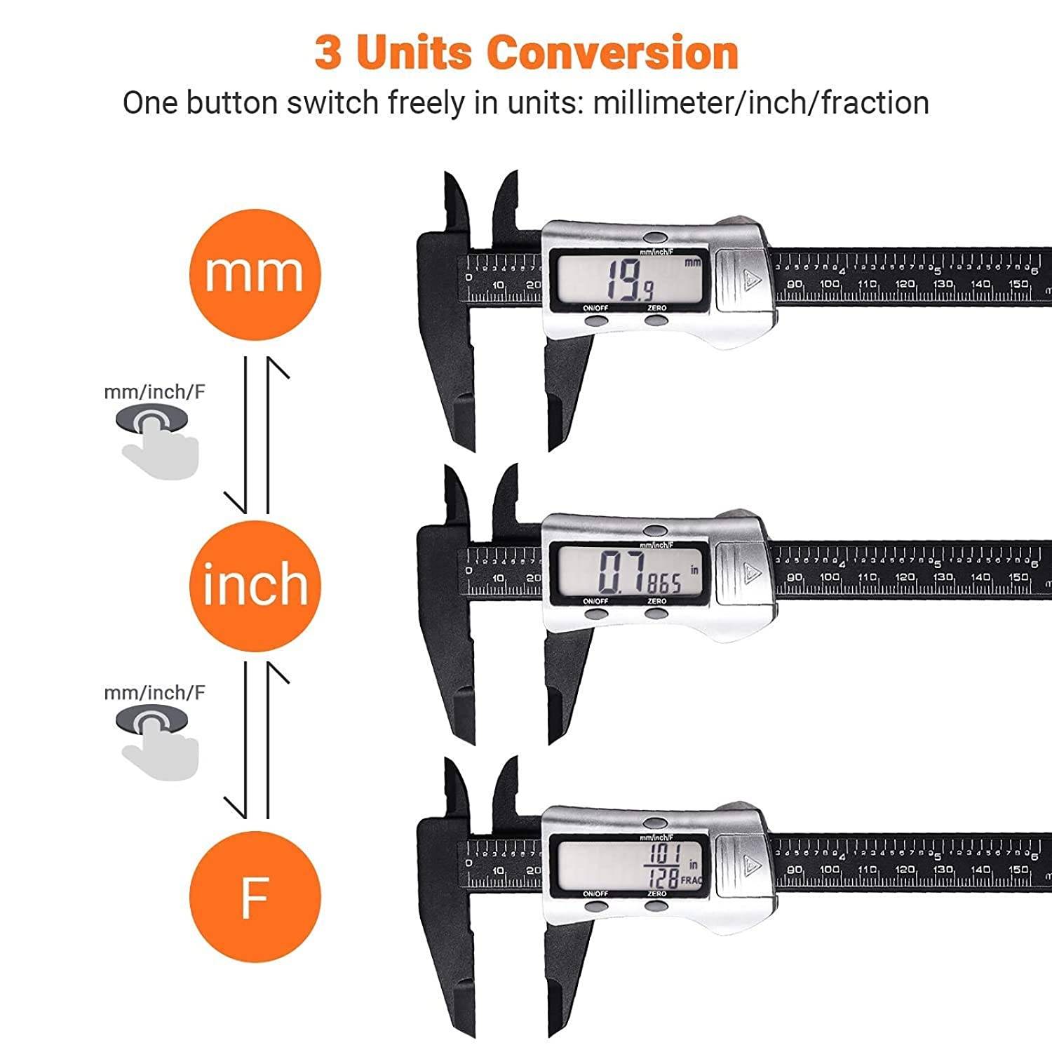 TACKLIFE DC03, Digitaler Messschieber Schieblehre, 150 mm mit Zoll/Millimeter/Bruchteil-Umrechnung, Höhere Genauigkeit (0,01 mm), Automatische