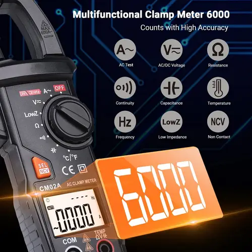 TACKLIFE CM02A, Digitales Zangenmessgerät, Multimeter, automatische Reichweite, 600 A, TRMS 6000 Counts NCV mit Wechselstrom / Gleichstrom TACKLIFE CM02A, Digitales Zangenmessgerät, Multimeter, automatische Reichweite, 600 A, TRMS 6000 Counts NCV mit Wechselstrom / Gleichstrom