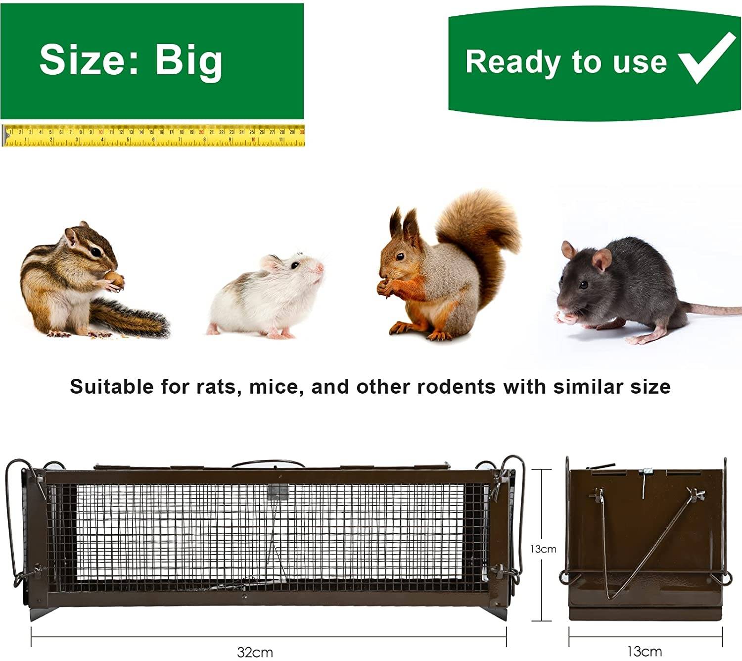RatzFatz 2MTBSL60, 2x Lebendfalle Doppelpackung Groß, Premium Rattenfalle Wiederverwendbar, Mausefalle Lebend, 2 Türen, Ersetzt Schlagfallen, Sieben
