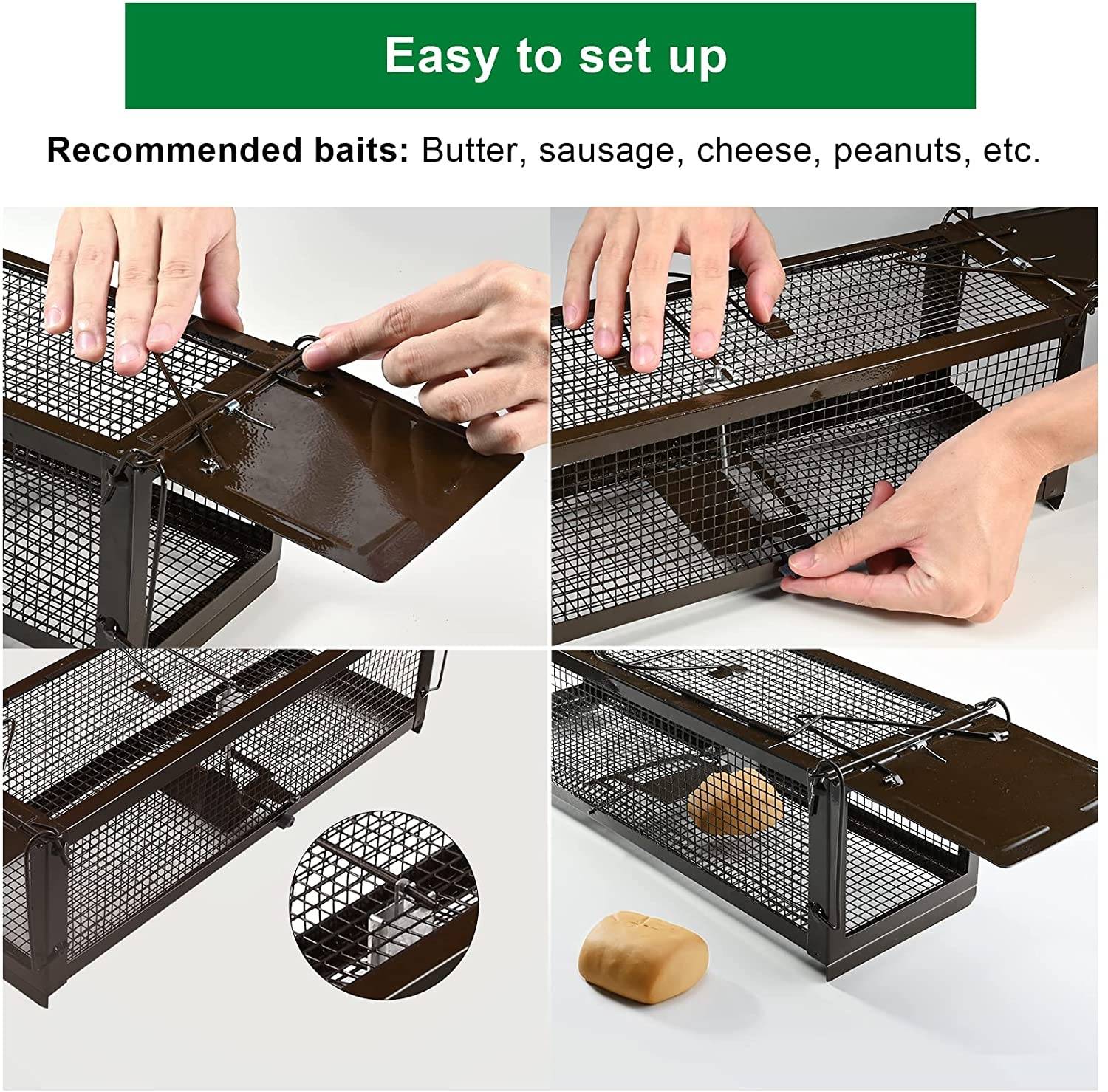 RatzFatz 2MTBSL60, 2x Lebendfalle Doppelpackung Groß, Premium Rattenfalle Wiederverwendbar, Mausefalle Lebend, 2 Türen, Ersetzt Schlagfallen, Sieben