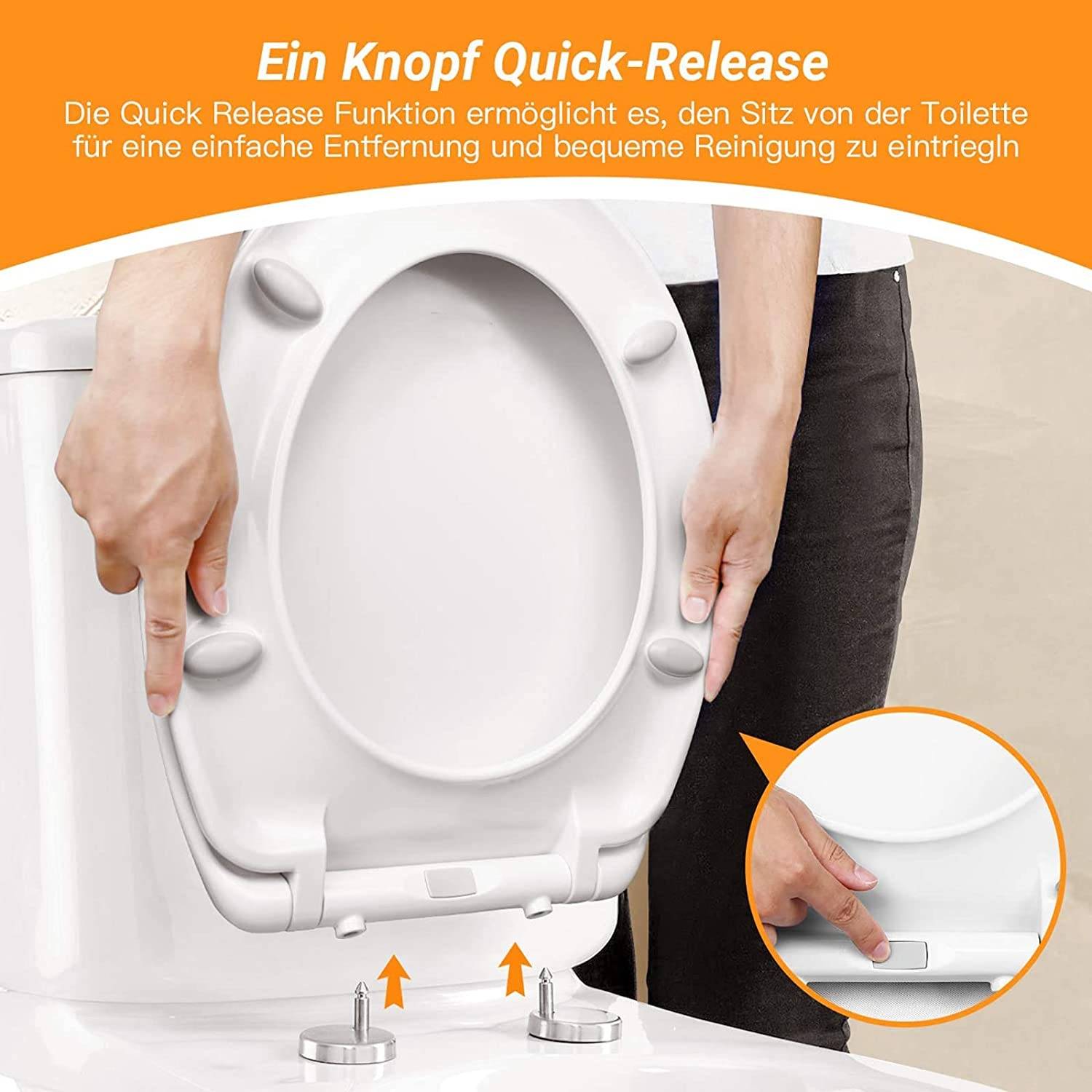 Klodeckel, O-Form WC Sitz, mit 4 Sitzdämpfer, Absenkautomatik und Quick-Realse Funktion, Toilettendeckel für Einfache Montage und Reinigung, Klobril