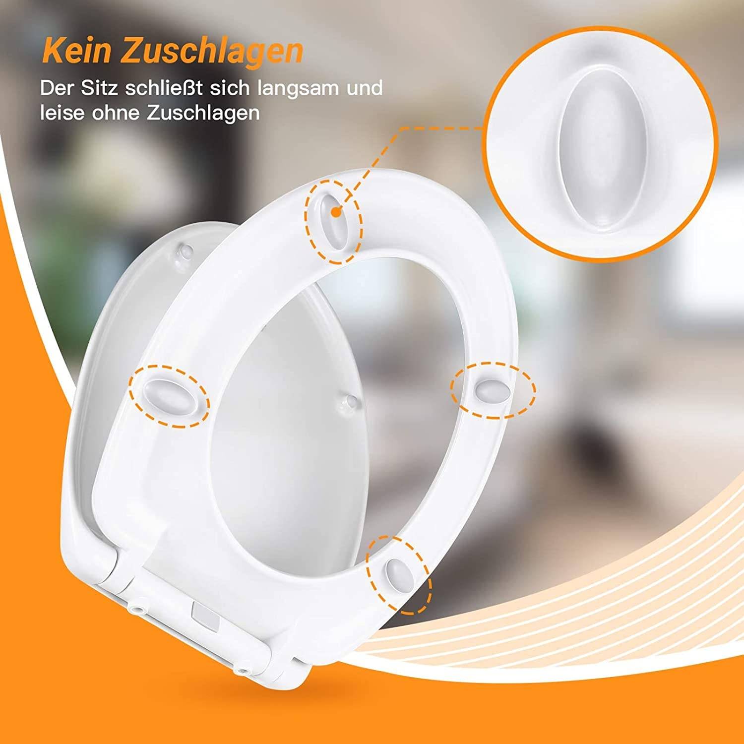 Klodeckel, O-Form WC Sitz, mit 4 Sitzdämpfer, Absenkautomatik und Quick-Realse Funktion, Toilettendeckel für Einfache Montage und Reinigung, Klobril