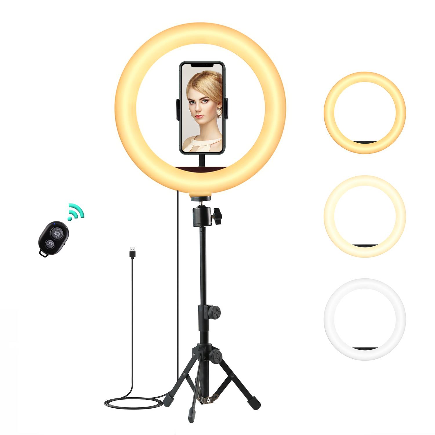 Aukey Ringlicht LT-T13, 10-Zoll-Dimmringlicht 360-Grad-universeller Telefonhalter Weiß