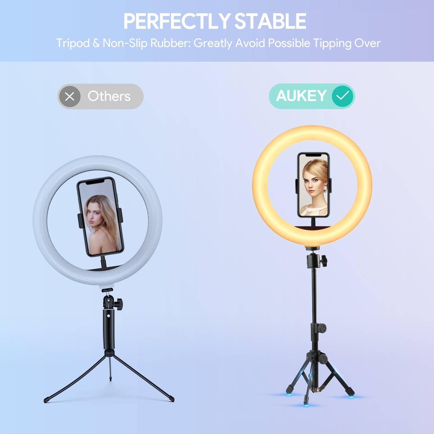 Aukey Ringlicht LT-T13, 10-Zoll-Dimmringlicht 360-Grad-universeller Telefonhalter Weiß