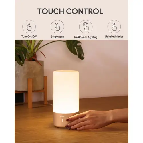 AUKEY LT-T6, LED Nachttischlampe, Berührungssteuerung Tischleuchte 360°, Dimmbar Touch-Tischlampe, RGB Atmosphärenlampe, 3 Helligkeitsstufen, Stimm AUKEY LT-T6, LED Nachttischlampe, Berührungssteuerung Tischleuchte 360°, Dimmbar Touch-Tischlampe, RGB Atmosphärenlampe, 3 Helligkeitsstufen, Stimm