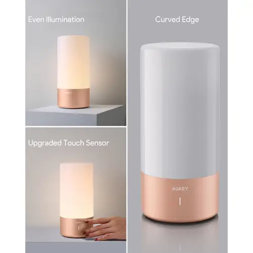 AUKEY LT-T6, LED Nachttischlampe, Berührungssteuerung Tischleuchte 360°, Dimmbar Touch-Tischlampe, RGB Atmosphärenlampe, 3 Helligkeitsstufen, Stimm AUKEY LT-T6, LED Nachttischlampe, Berührungssteuerung Tischleuchte 360°, Dimmbar Touch-Tischlampe, RGB Atmosphärenlampe, 3 Helligkeitsstufen, Stimm