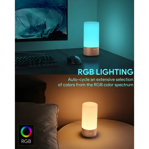 AUKEY LT-T6, LED Nachttischlampe, Berührungssteuerung Tischleuchte 360°, Dimmbar Touch-Tischlampe, RGB Atmosphärenlampe, 3 Helligkeitsstufen, Stimm AUKEY LT-T6, LED Nachttischlampe, Berührungssteuerung Tischleuchte 360°, Dimmbar Touch-Tischlampe, RGB Atmosphärenlampe, 3 Helligkeitsstufen, Stimm