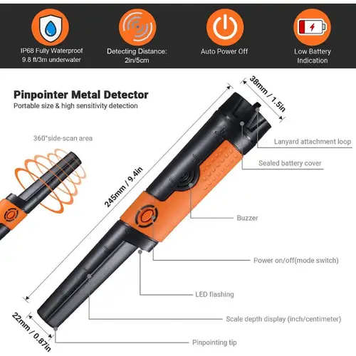 TACKLIFE MPP01 Pinpointer Metalldetektor IP68, hohe Empfindlichkeit, Unterwassermessung, 360° Scan, mit LED-Taschenlampe TACKLIFE MPP01 Pinpointer Metalldetektor IP68, hohe Empfindlichkeit, Unterwassermessung, 360° Scan, mit LED-Taschenlampe