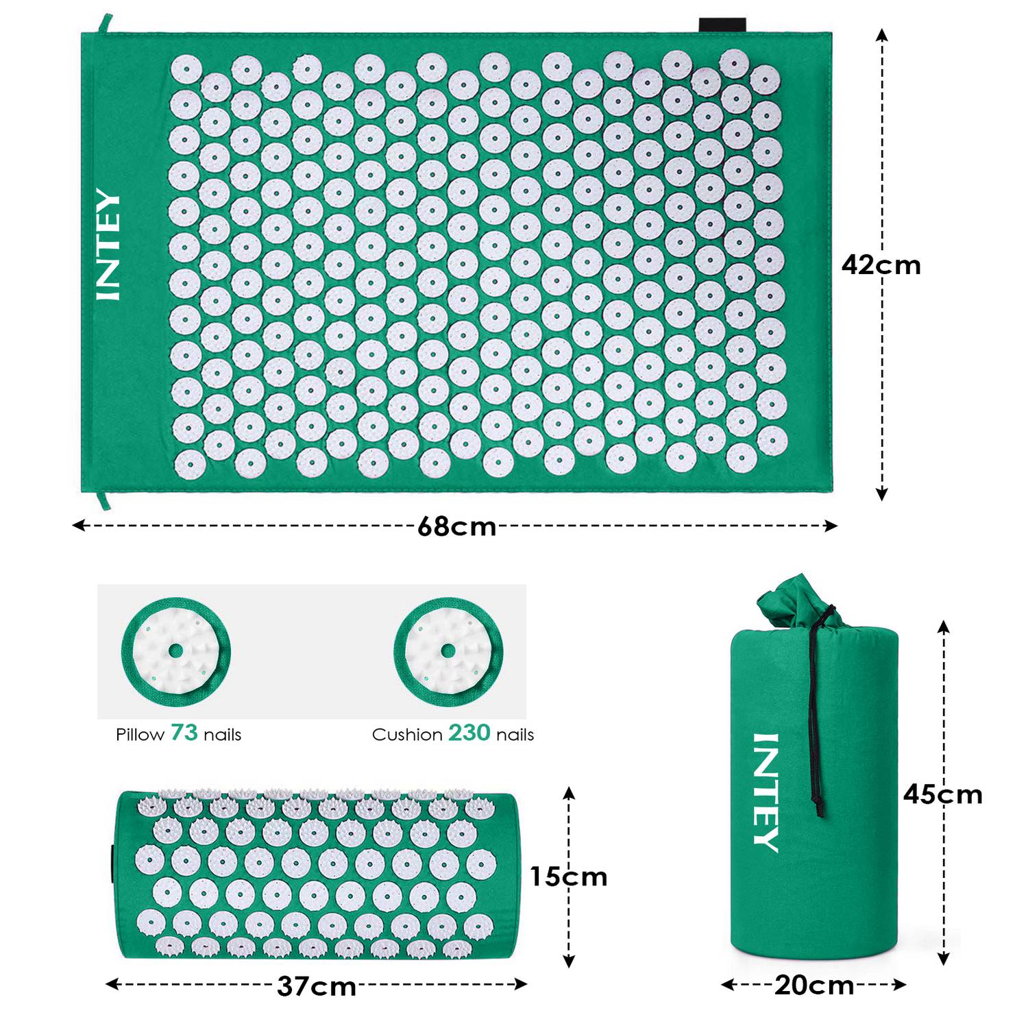 INTEY NY-CT34-Whigre Akupressur-Set, Akupressurmatte & Akupressurkiss zur Entspannung, Weiß/grün