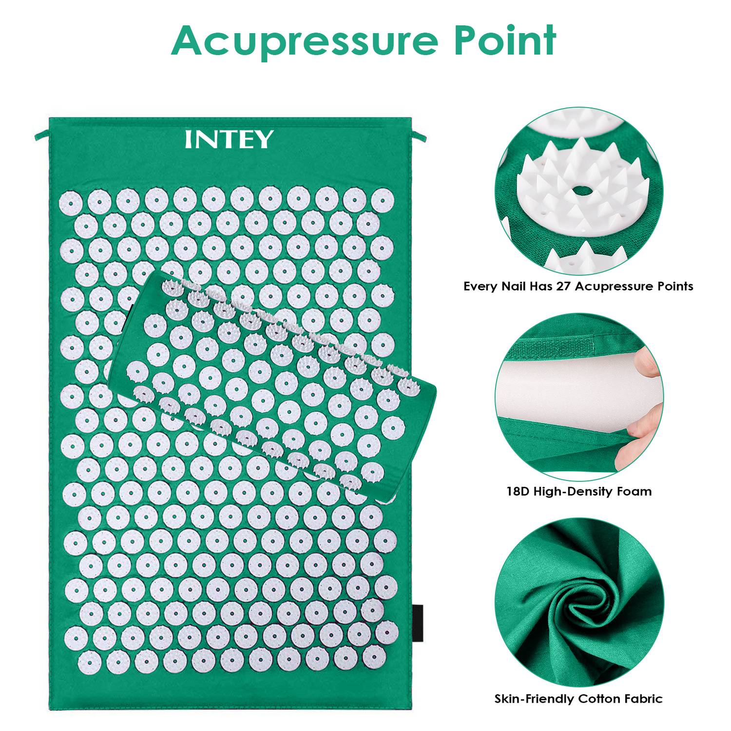 INTEY NY-CT34-Whigre Akupressur-Set, Akupressurmatte & Akupressurkiss zur Entspannung, Weiß/grün