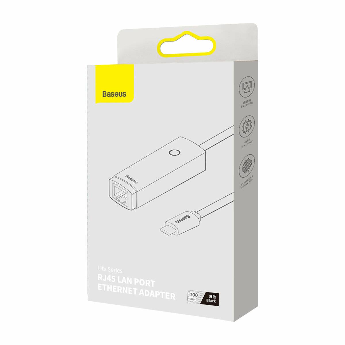 Baseus Lite Serie USB-C auf RJ45 Netzwerkadapter, 100Mbps ( schwarz)